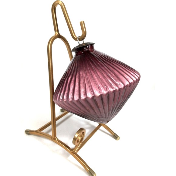 VTG Kugel Midwest Christmas Ornament Purple Plum Amethyst 5" Ribbed Blown Glass - Picture 1 of 9